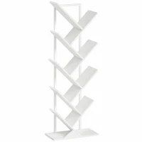 HOMCOM 9-laags boomvormig boekenrek, vrijstaand industrieel boekenrek met stalen frame, opbergeenheid voor CD’s, DVD’s, wit(m-1)
