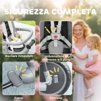AIYAPLAY Triciclo per Bambini 6 in 1 con Maniglione di Spinta e Sedile Girevole, 111.5x52x98 cm, Grigio(m-7)
