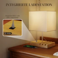HOMCOM Nachtlamp, USB-aansluitingen, hout, stof, tuimelschakelaar, opbergbakken, wit(m-4)