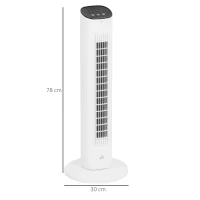 HOMCOM Zuilventilator 50W met Afstandsbediening stille 3 snelheden Timer en 85° Oscillatie 30 x 30 x 78 cm wit(m-3)