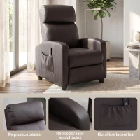 HOMCOM Sillón de Masaje Reclinable con Mando a Distancia Bolsillo Lateral y Temporizador Tapizado en PU 68x88x98 cm Marrón(m-7)