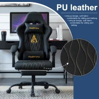 Sedia da gaming con poggiapiedi, morbido cuscino per collo e lombare, cuscini di supporto rimovibili, 60x60x122 cm, Nero(m-6)