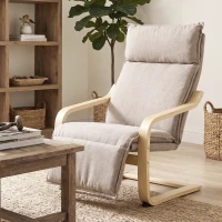 HOMCOM Butaca de Salón Tapizada en Lino con Reposapiés con Balanceo Suave Respaldo Alto Asiento Amplio Marrón Claro(m-9)