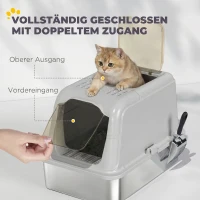 PawHut Katzenklo, Katzentoilette mit Deckel, Streuschaufel, vorne Eingang und ober Ausgang Edelstahl bis 8 kg(m-5)