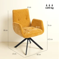 HOMCOM Gestoffeerde fauteuil, accentfauteuil, modern design, draaibaar, tot 120 kg, geel(m-3)