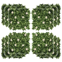 Outsunny 12PCS Artificial Boxwood Wall Panels 50cm x 50cm Grass Privacy Fence Screen Faux Hedge Greenery Backdrop Encrypted Grass with Rhododendron for Home Garden Backyard Balcony(m-1)