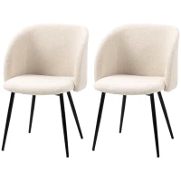 HOMCOM 2-delig set eetkamerstoelen, gestoffeerde stoelen met stofbekleding, keukenstoelen met stalen poten, gebogen rugleuning, Crèmewit(m-10)
