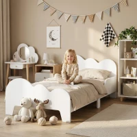 AIYAPLAY Cama para Niños de +3 Años 140x70 cm Tema de Nubes Estructura de Cama infantil con Barandilla Carga 80 kg Blanco(m-2)