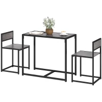 HOMCOM 3-delige bartafelset hoge tafel set 3-delig, 2 stoelen, 1 tafel, 90 cm x 47 cm x 76 cm, grijs(m-10)