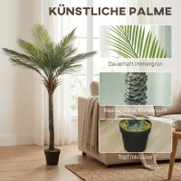 HOMCOM Künstliche Palme 180 cm Groß Kunstpalme Kunstpflanze im Topf wie echt für Wohnzimmer Balkon(m-4)