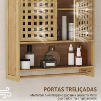 HOMCOM Armário de Casa de Banho de Parede em Bambu com 2 Portas Ripadas, Prateleira Aberta e Ajustável Natural(m-7)