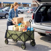 Outsunny Bollerwagen, klappbar, 5 Seitentaschen, einziehbare Griff, bis 120 kg belastbar, Stahl, 108 x 55 x 93 cm, Grün(m-9)
