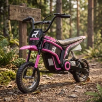 HOMCOM Kinderelektrische Motor, 24V Motorfiets met Claxon en Verlichting, Draaigashefboom, 8-16 km/u, 8-12 Jaar, Roze(m-9)