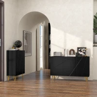 HOMCOM Sideboard Wohnzimmer, Hochglanz-Aufbewahrungsschrank, 3 Soft-Close-Türen und verstellbare Einlegeböden, 120x40x75cm, Schwarz(m-5)