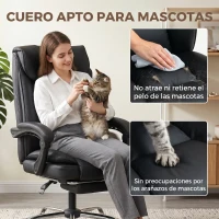 HOMCOM Silla de Oficina Reclinable a 155° con Reposapiés, Doble Acolchado y Revestimiento en Piel Sintética, Negro(m-4)
