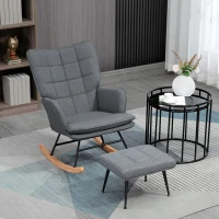 HOMCOM Schaukelstuhl mit Hocker, komfortabel, bis 130 kg, Leinenoptik, 64x89x90cm, Grau(m-10)