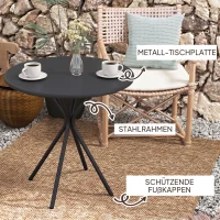 Outsunny Bistrotisch Ø60 x 70 cm, Wetterfest Balkontisch aus Stahl, Runder Esstisch mit Fußpolster Schwarz(m-5)