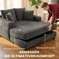 HOMCOM Chaiselongue 2-zits grote slaapbank 134 x 151 cm met bekerhouder voor woonkamer, grijs(m-4)