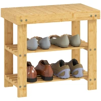 HOMCOM Schoenenbank van bamboe, schoenenrek met 2 planken, zitvlak, voor hal, ingang, 50x28x45cm, naturel(m-11)