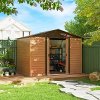 Outsunny Caseta de Jardín Exterior 4,84m² 278x195x215cm con 2 Puertas y 4 Ventanas para Almacenamiento de Herramientas Natural(m-10)