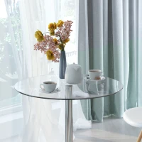 HOMCOM Ronde Eettafel met Glazen Tafelblad, Metalen Frame, Zilverkleurig(m-9)