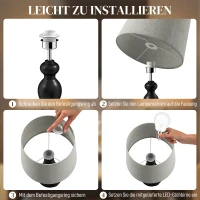HOMCOM Tafellamp LED met 3 kleurtemperaturen, nachtlamp met USB A+C oplaadpoorten, linnen lampenkap, zwart(m-6)