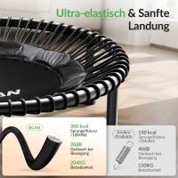 Trampolino Rebounder per Adulti, pieghevole, corrimano regolabile, appoggiapiedi antiscivolo, 102x102x106 cm, Nero(m-6)