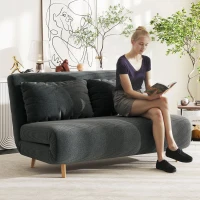 HOMCOM Slaapbank, logeerbed, 3-voudig verstelbare rugleuning, corduroy-look, tot 120 kg, 141 x 90 x 81 cm, Donkergrijs(m-2)