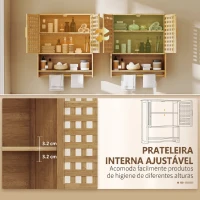 HOMCOM Armário de Casa de Banho de Parede em Bambu com 2 Portas Ripadas, Prateleira Aberta e Ajustável Natural(m-6)