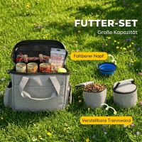 PawHut Hundebox Transportbox Hund mit mehreren Fächern 2 Futterbehältern zusammenklappbar Silikonschüssel 38x17x35 cm Hellgrau(m-4)