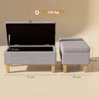 HOMCOM Zitbank met opbergruimte in linnenlook, gepolsterde voetenbank met rubberhouten poten, opbergbox, lichtgrijs(m-3)