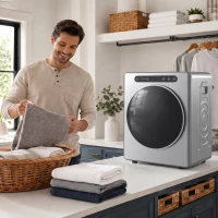 HOMCOM 5kg luchtafvoerdroger, 1000W compacte vrijstaande voorlader met RVS trommel, timer, zilver(m-8)