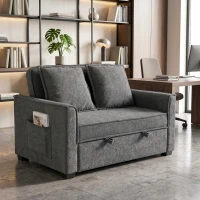 HOMCOM Sofá Cama 2 Plazas 3 en 1 con Respaldo Ajustable Bolsillos Laterales 2 Almohadas para Sala de Estar Gris Oscuro(m-14)