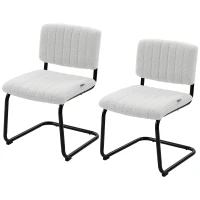 HOMCOM Esszimmerstühle 2er Set modern Freischwinger Stuhl mit hoher Rückenlehne, Teddyfleece-Optik für Küche, Esstisch Creme(m-11)