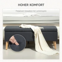 HOMCOM Gestoffeerde Bank met Opbergruimte, Bedbank in Linnenlook, Rubberhout, 110 x 39 x 45 cm, Donkergrijs(m-6)