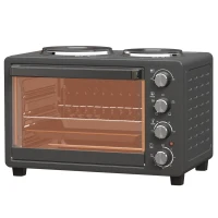 HOMCOM Forno Elétrico de Bancada 28L 2600W com Placas de Cozedura, Temperatura Ajustável, Temporizador e Tabuleiro, Preto(m-11)