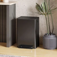 HOMCOM Küchenabfalleimer 50 l, Treteimer, herausnehmbarer Einsatz, Soft-Close-Deckel, 41,7x36,6x62cm, schwarz(m-6)