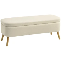 HOMCOM Opbergzitbank, zitbank met 65 L opbergruimte, teddyfleece-stof, rubberhout, 120 x 42 x 45 cm, beige(m-1)