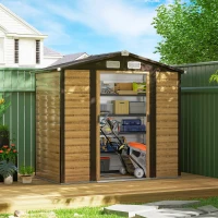 Outsunny 7 x 4ft Garden Shed, Easy to Assemble, Upgraded Galvanised Steel Frame with Foundation Kit, Double Doors with Lock, Outdoor Metal Shed with Vents and Gloves, Garden Storage Shed, Natural(m-10)