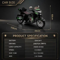 Moto elettrica 12V per bambini, ampio vano portaoggetti e sedile morbido in PU, 110x48x68 cm, Nero(m-15)