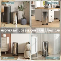 HOMCOM Cubo de Basura con Apertura a Pedal Basurero Automático Cierre Interno Extraíble con Volumen de 30 L Acero Inoxidable Ф29,2x62,9 cm Plateado(m-5)