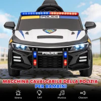 AIYAPLAY Macchina Elettrica per Bambini della Polizia con Telecomando, Clacson e Musica Integrata, 96x60x45 cm(m-3)