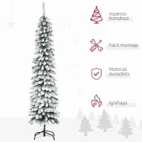 HOMCOM Árbol de Navidad Estrecho Nevado 180 cm con 395 Ramas y Soporte de Metal Plegable para Salón Interior Verde(m-4)