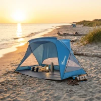 Outsunny Carpa de Playa para 2-3 Personas con Sacos de Arena, Puerta, Ventanas, UPF30+ Bolsa de Transporte Bolsillo Azul Cielo(m-9)