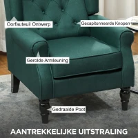 HOMCOM Elegante oorfauteuil, dik gewatteerd, afneembare bekleding, 74 x 86 x 102 cm, Donkergroen(m-4)