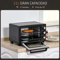 HOMCOM Horno Sobremesa de 21L 1400W Mini Horno Eléctrico Temporizador hasta 60min y Temperatura Regulable hasta 230℃ Negro(m-4)