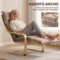 HOMCOM Butaca de Salón Tapizada en Lino con Reposapiés con Balanceo Suave Respaldo Alto Asiento Amplio Marrón Claro(m-8)