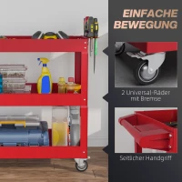 DURHAND 3-niveaus gereedschapswagen, 4 wielen, Staal, 83B x 35,3D x 76H cm, Rood(m-5)
