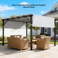 Outsunny Telo Gazebo Pergola 3x3 m con Tasche e Cinghie per Aste, in Poliestere, 488x122 cm, Grigio Chiaro(m-2)