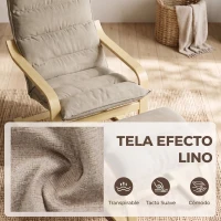 HOMCOM Sillón con Reposapiés Tapizado en Lino con Balanceo Suave Respaldo Alto Brazos y Patas de Madera Beige(m-7)